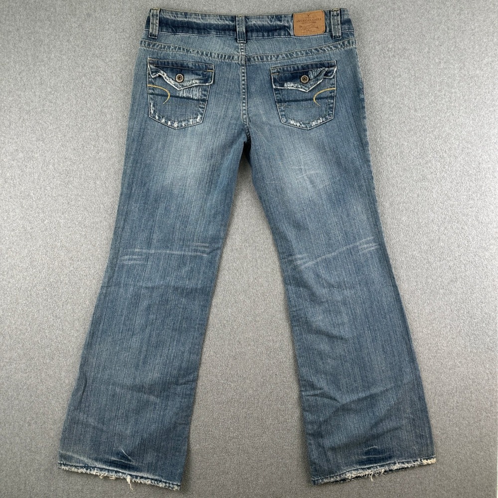 NWT American Eagle Jeans Women 14 Boyfriend Distressed Low Rise Wide Leg Flare
